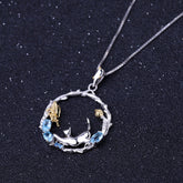 Animal Garland Pendant Natural Topaz Silver Necklace